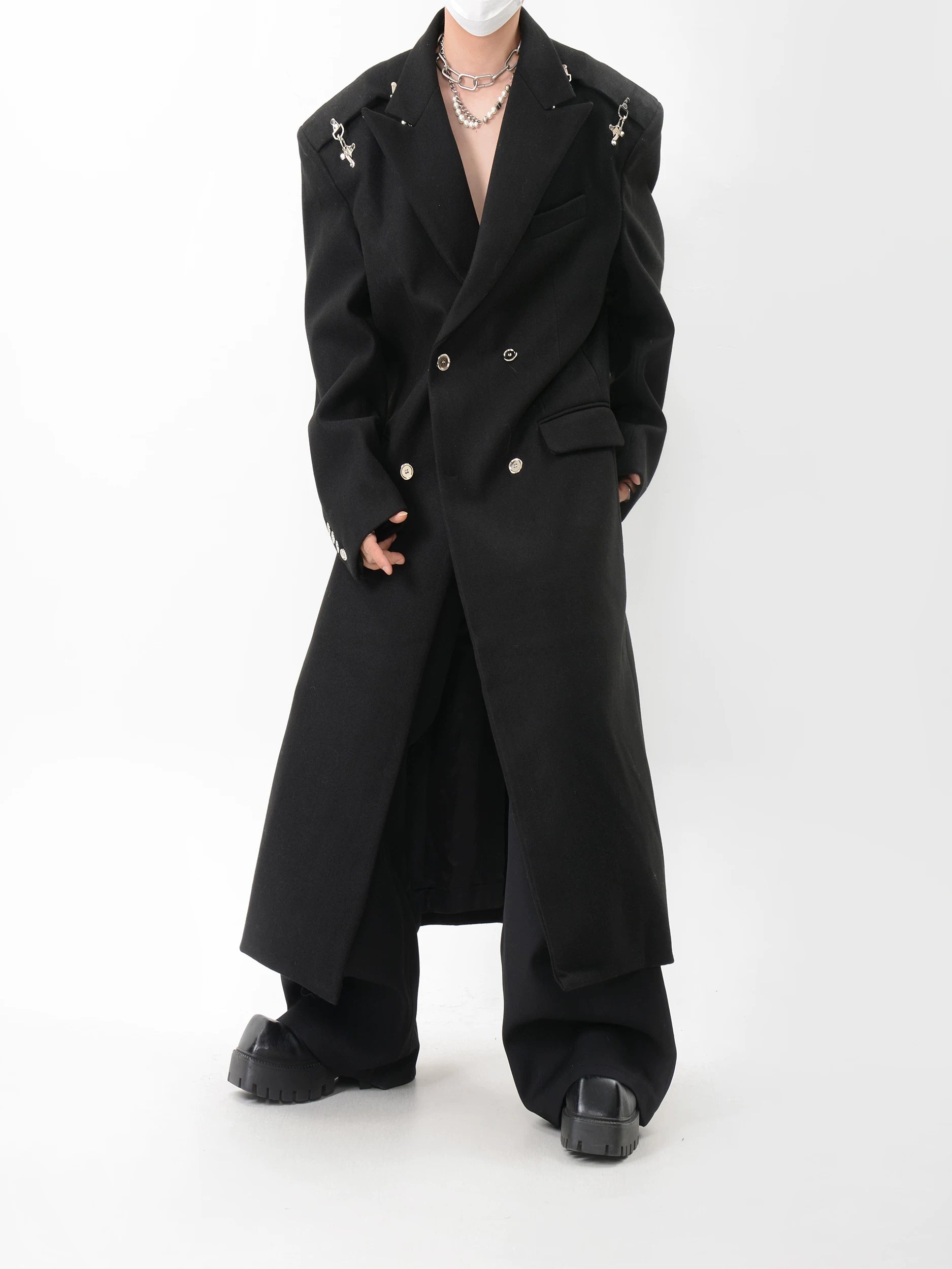 Midnight Aegis Spiked Overcoat
