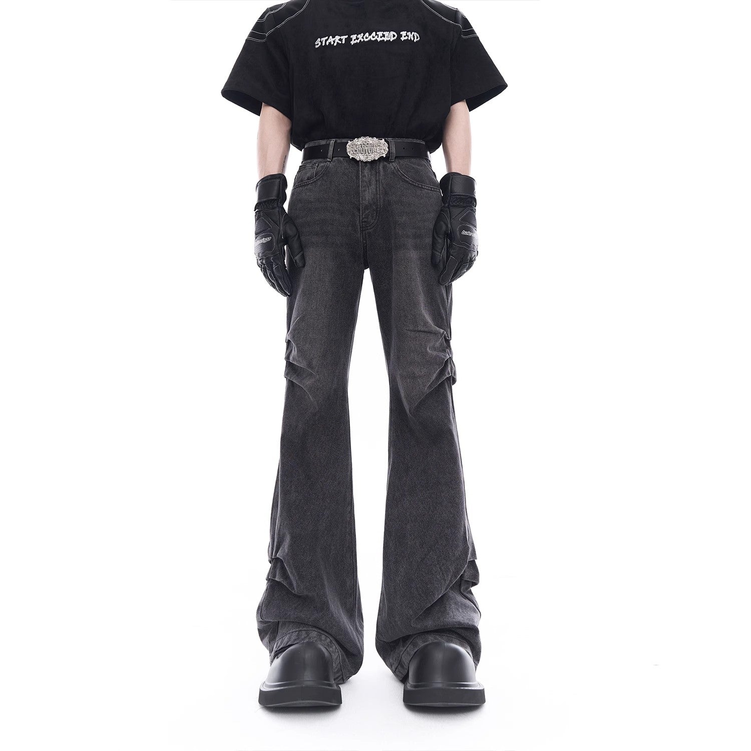 Ruched Flare Denim Jeans
