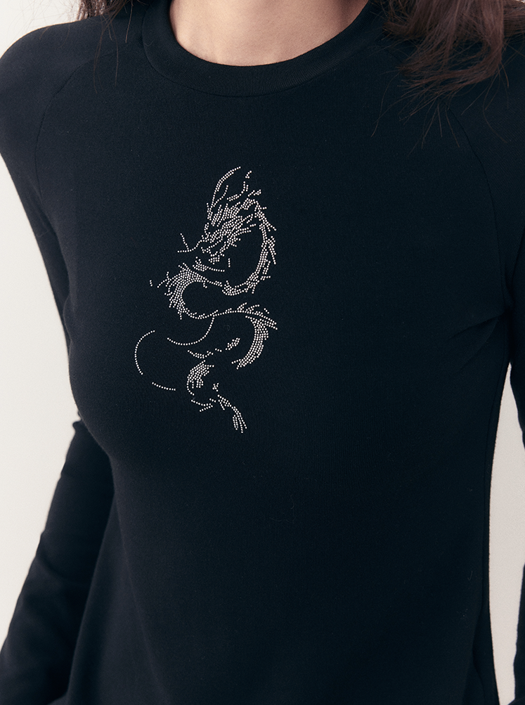 Dragon Embroidered Black Sweatshirt