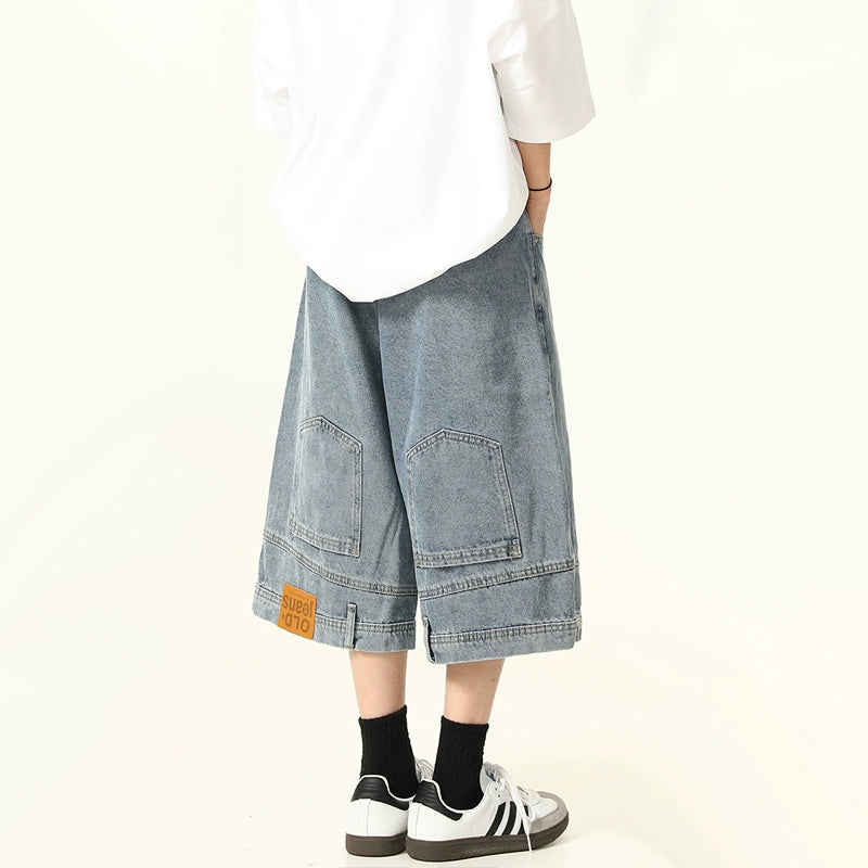 Wide-Leg Denim Culotte Shorts
