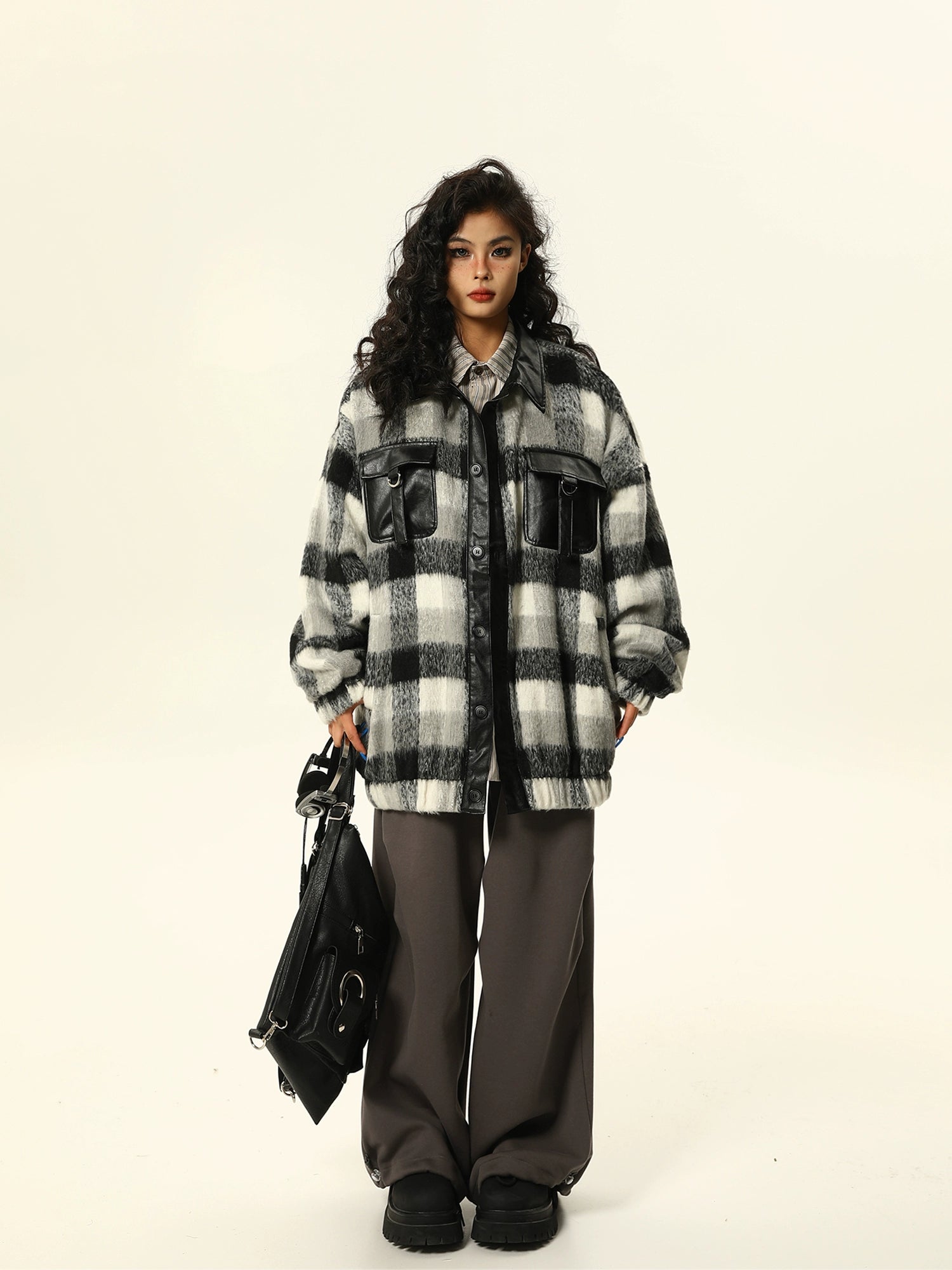 Monochrome Plaid Oversized Shacket