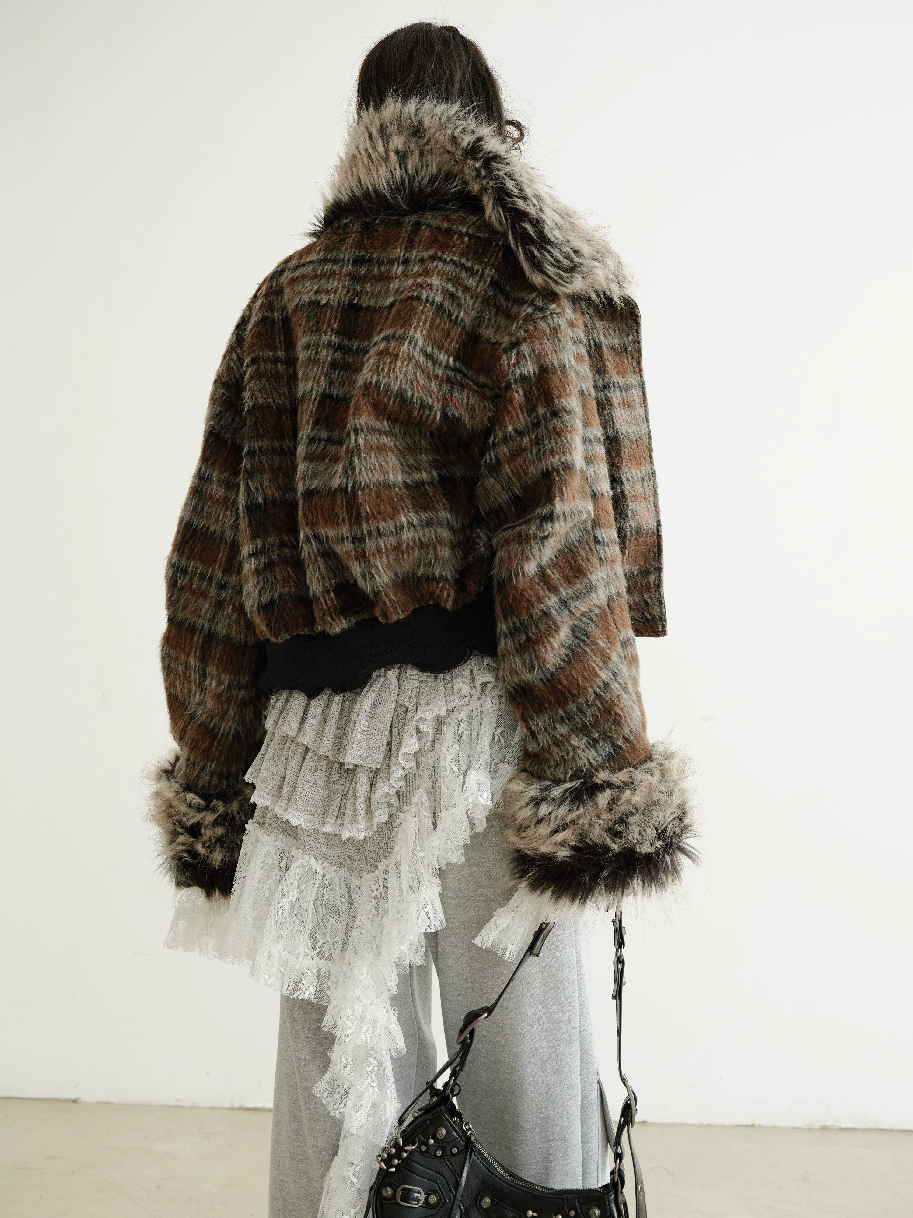 Faux Fur Trim Collar and Cuffs Cropped Jacket