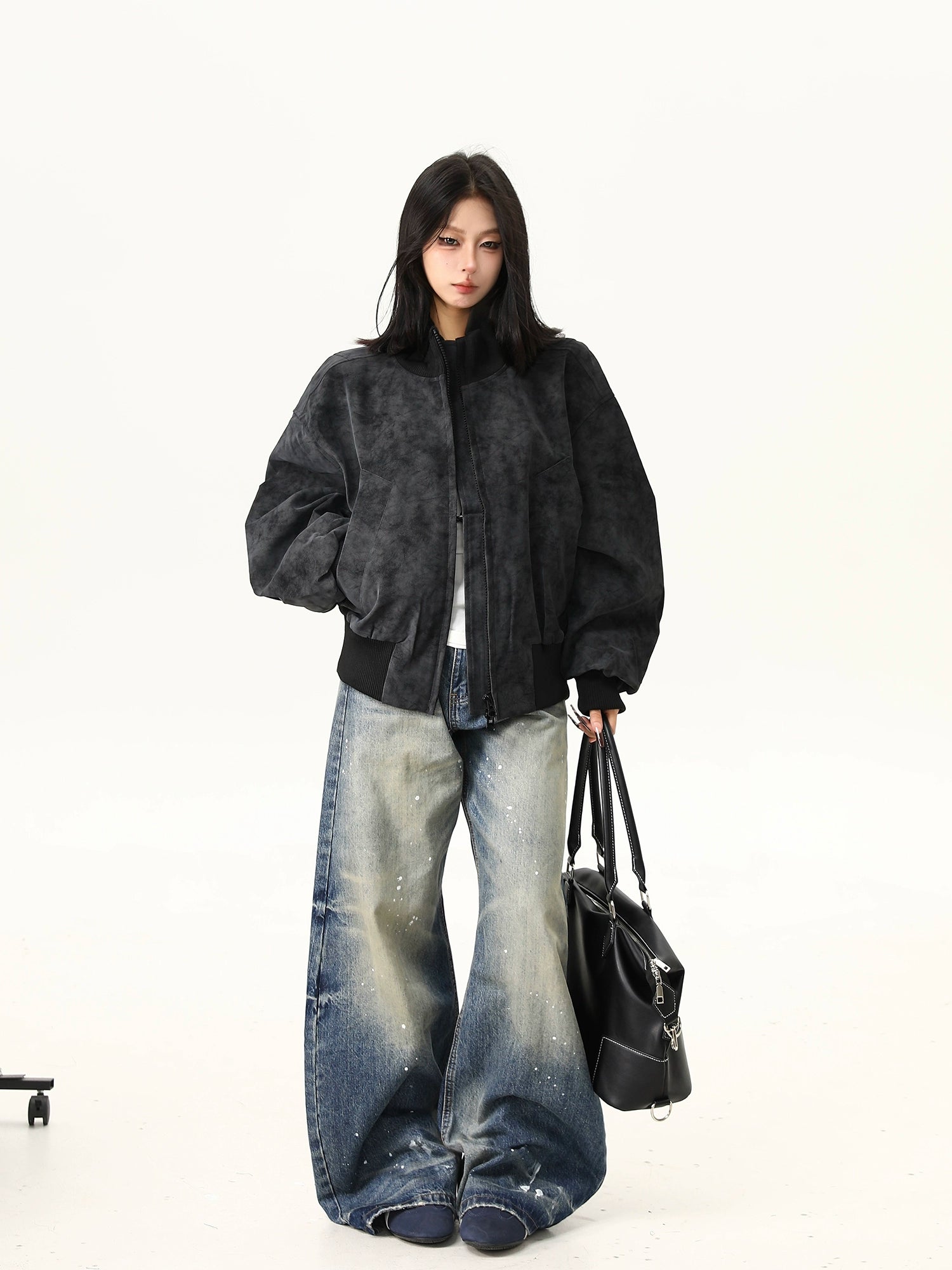 Obsidian Haze Suede Bomber Jacket