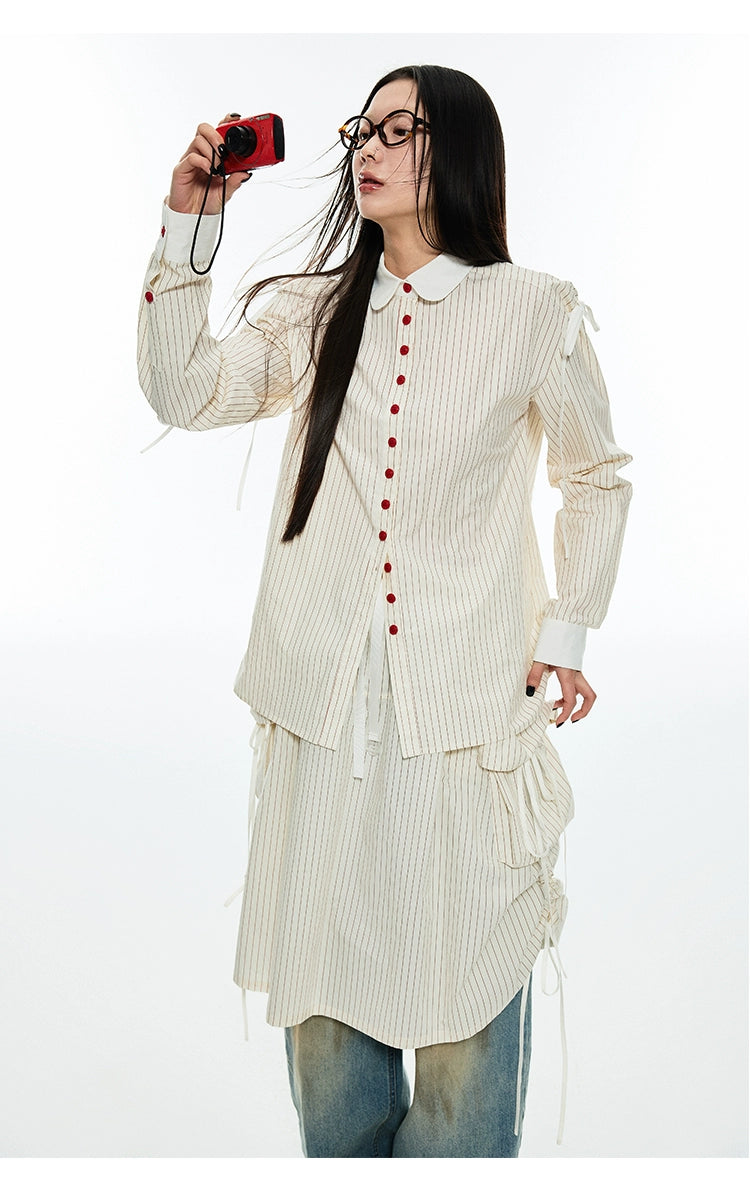 Chic Striped Collar Shirt & Skirt Set - chiclara