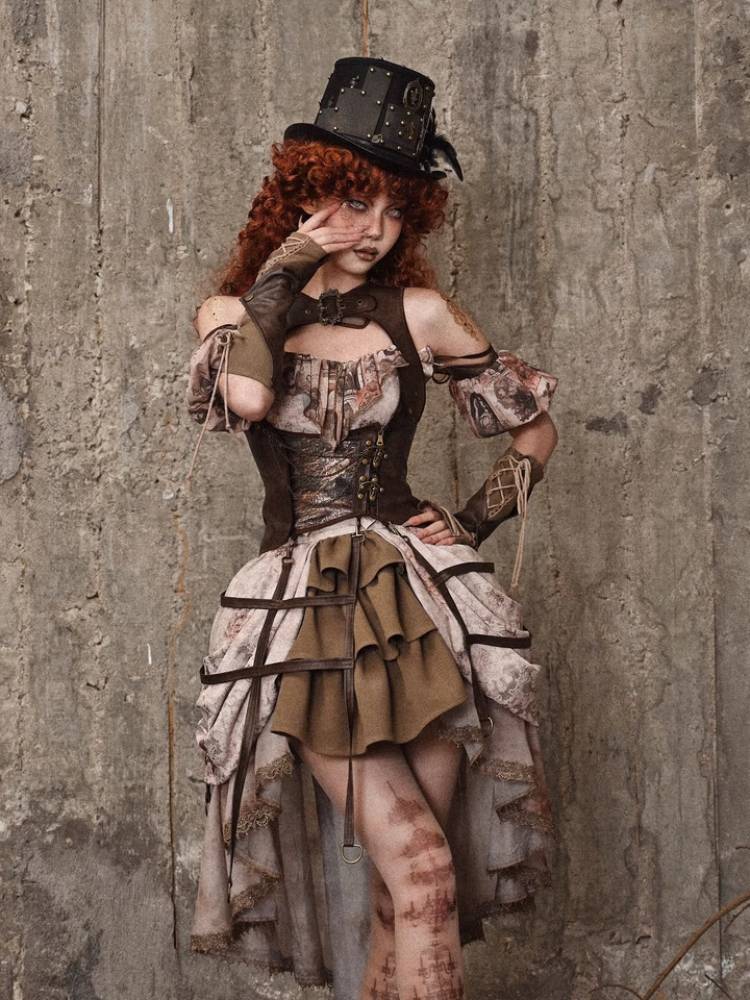 Steampunk Leather Corset with Buckle Straps and Garter Attachments