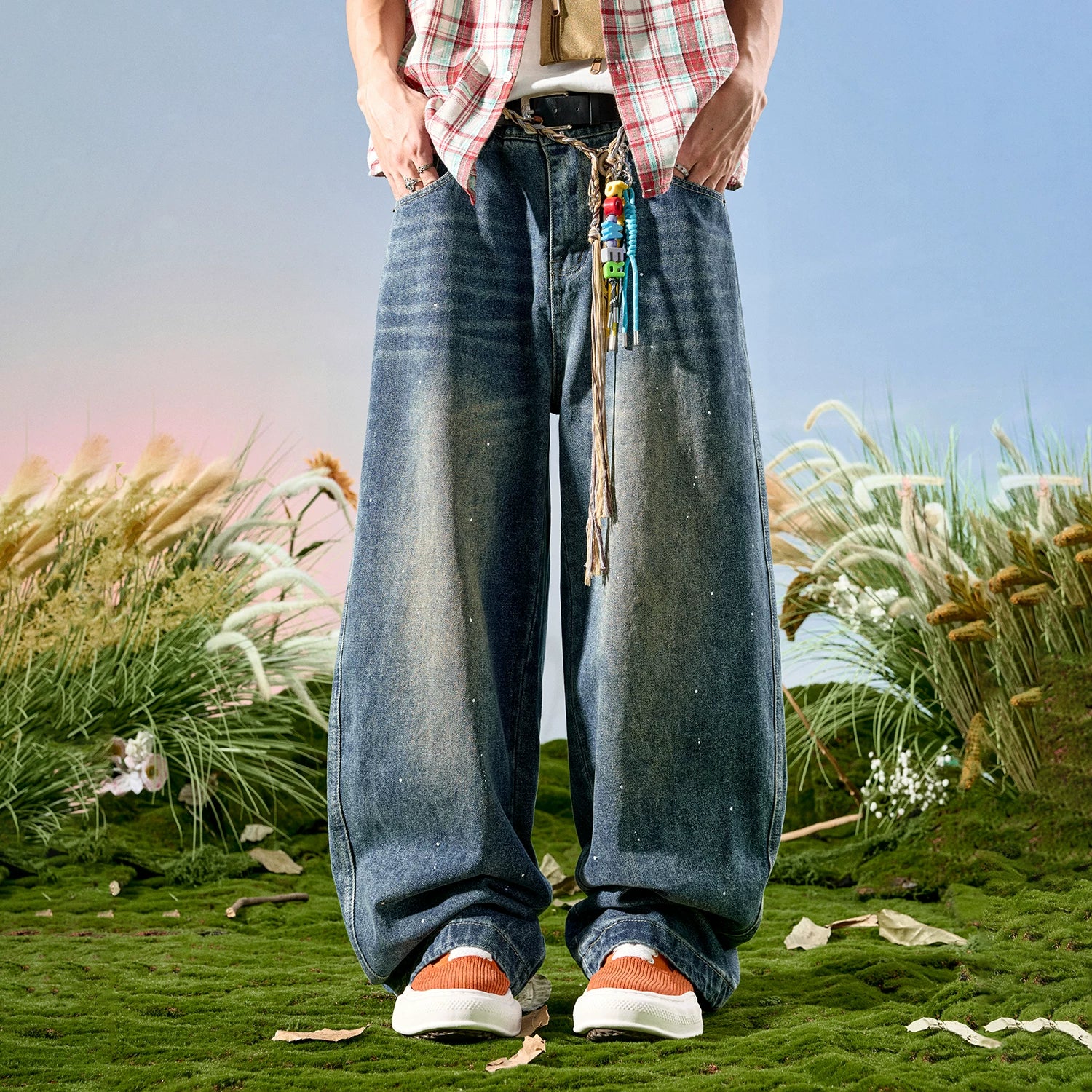 Paint Speckled Ultra Wide Leg Jeans