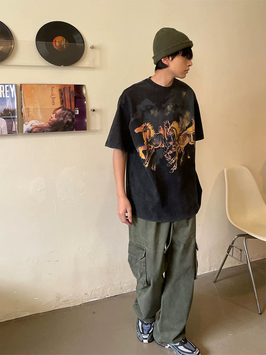 Vintage Horse Print Oversized T-Shirt
