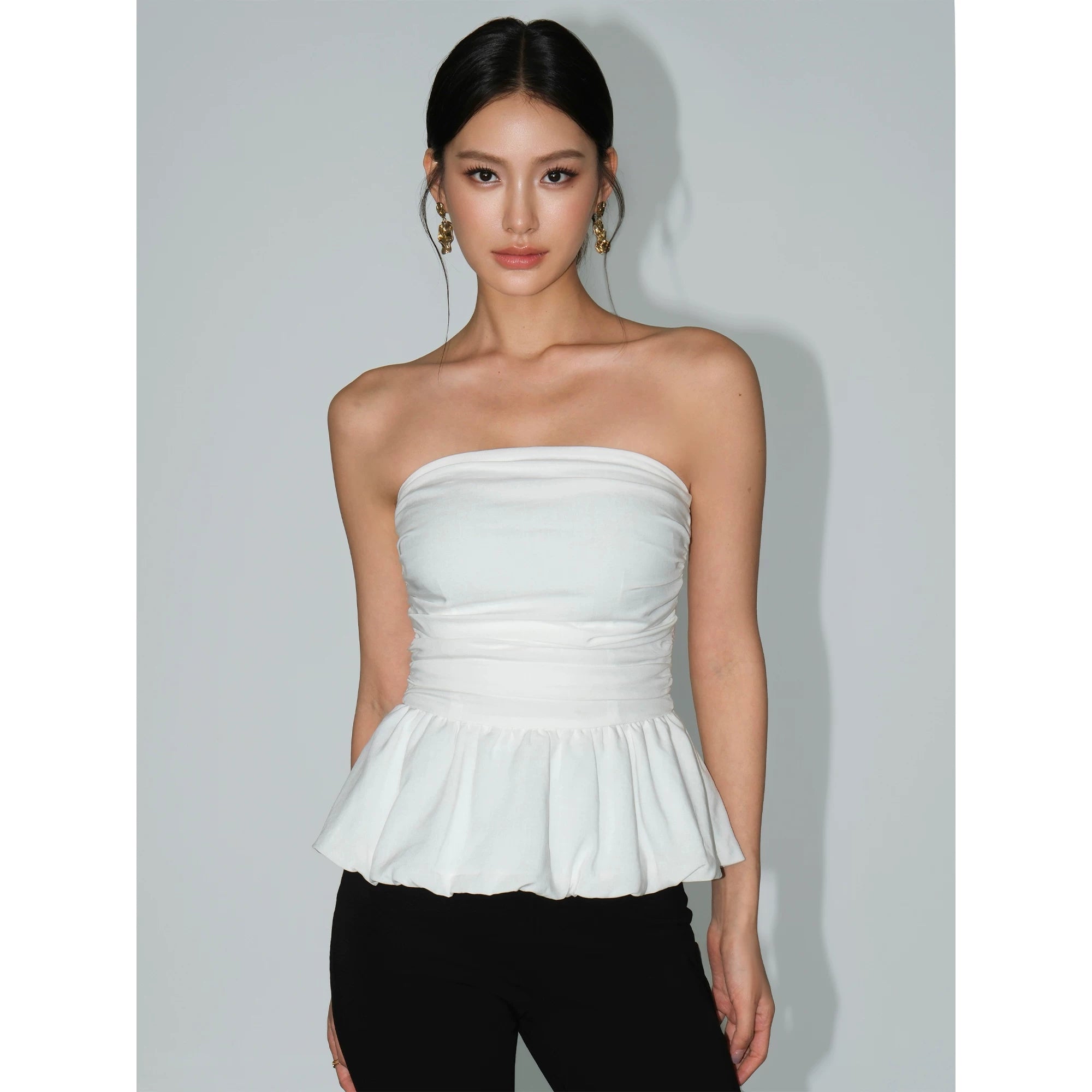 Whisper Peplum Ruched Bandeau Top