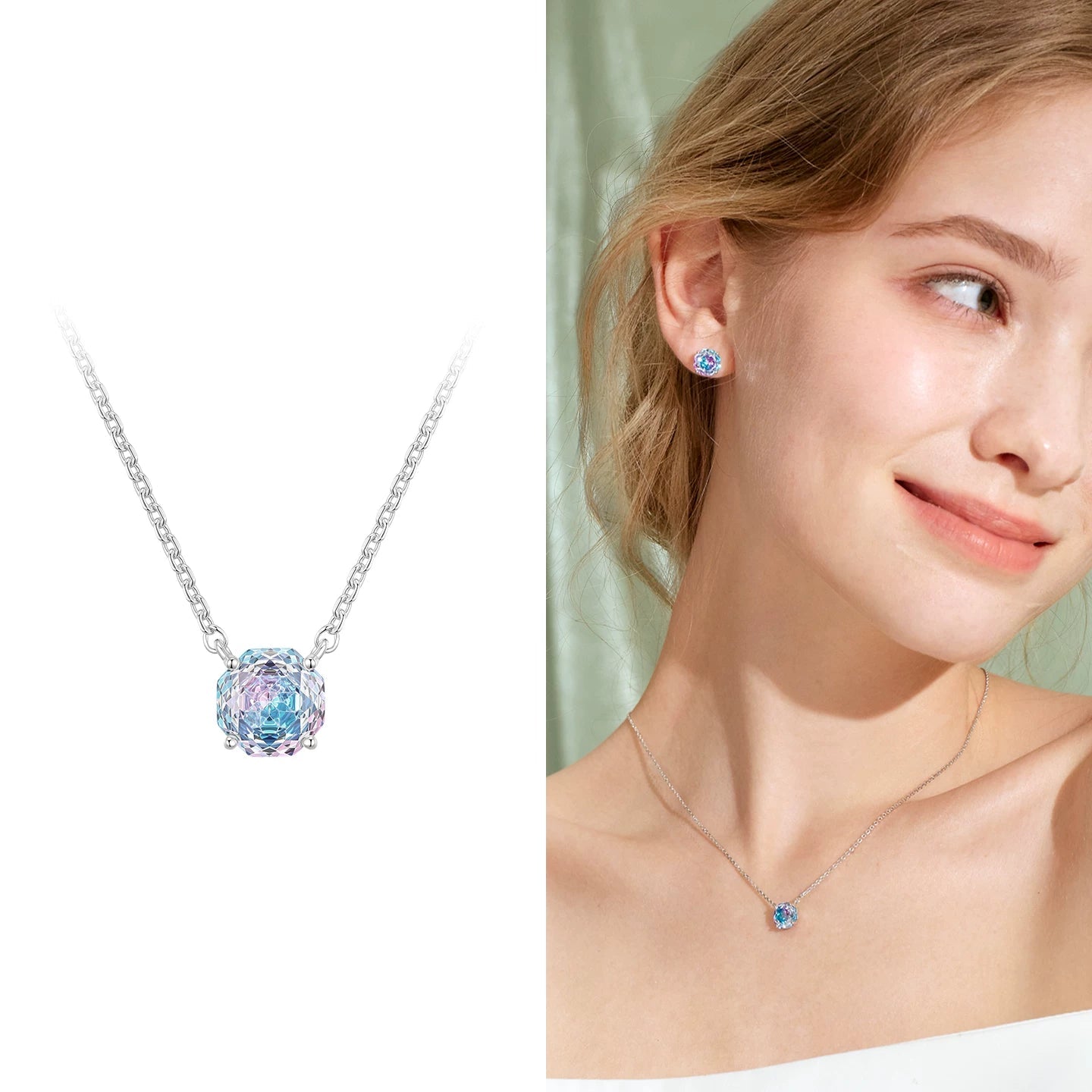 Prism Rose Pendant Necklace - Mermaid Blue