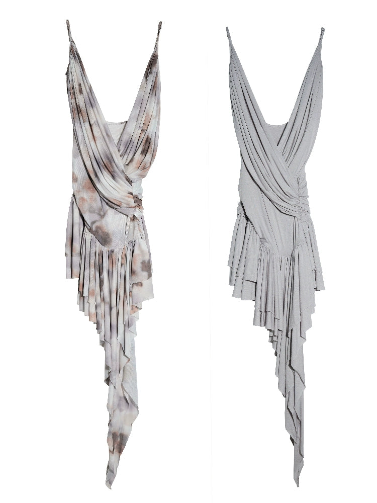 Draped Asymmetric Fringe Metallic Mini Dress