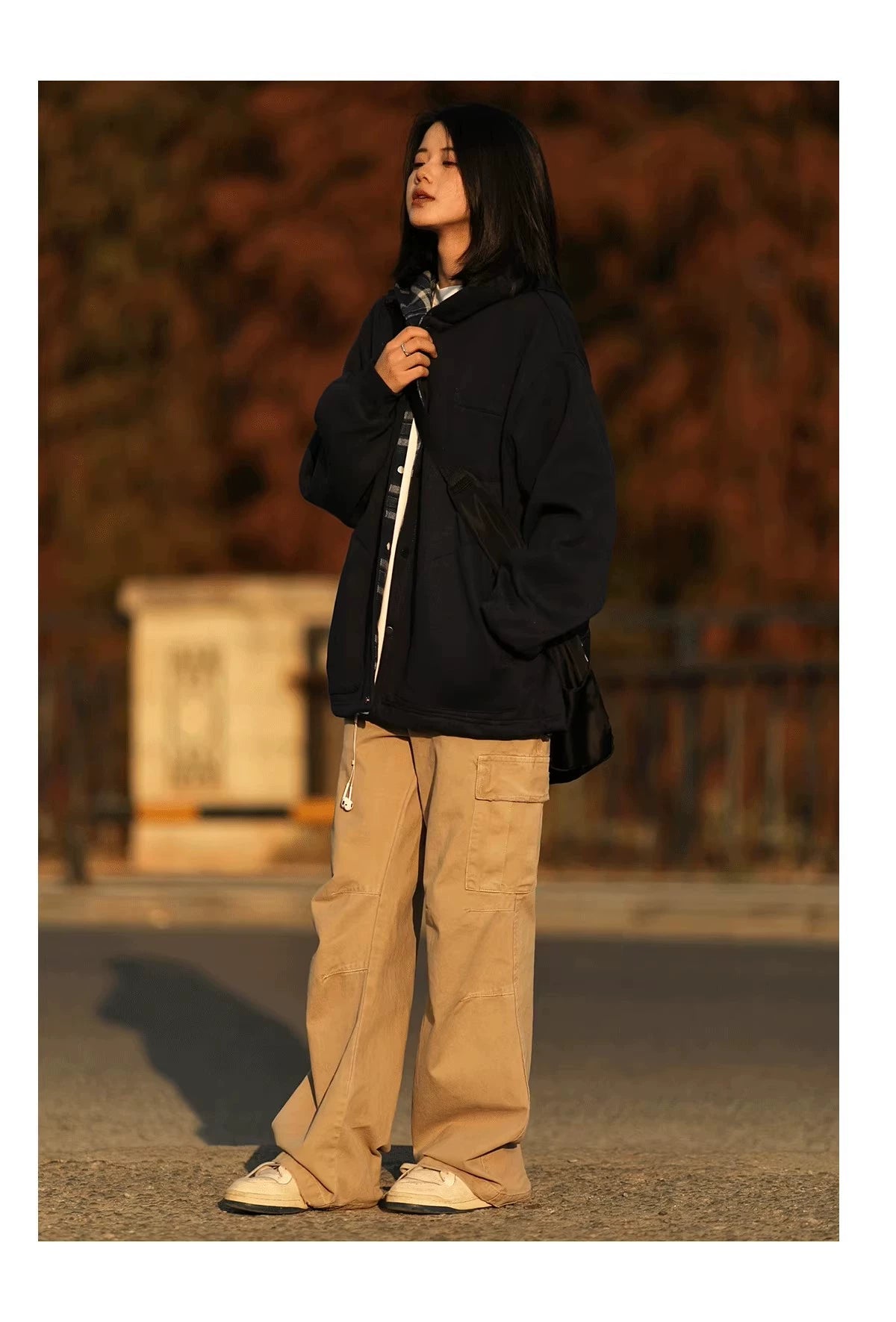 Button-Up Hoodie with Plaid Lining
