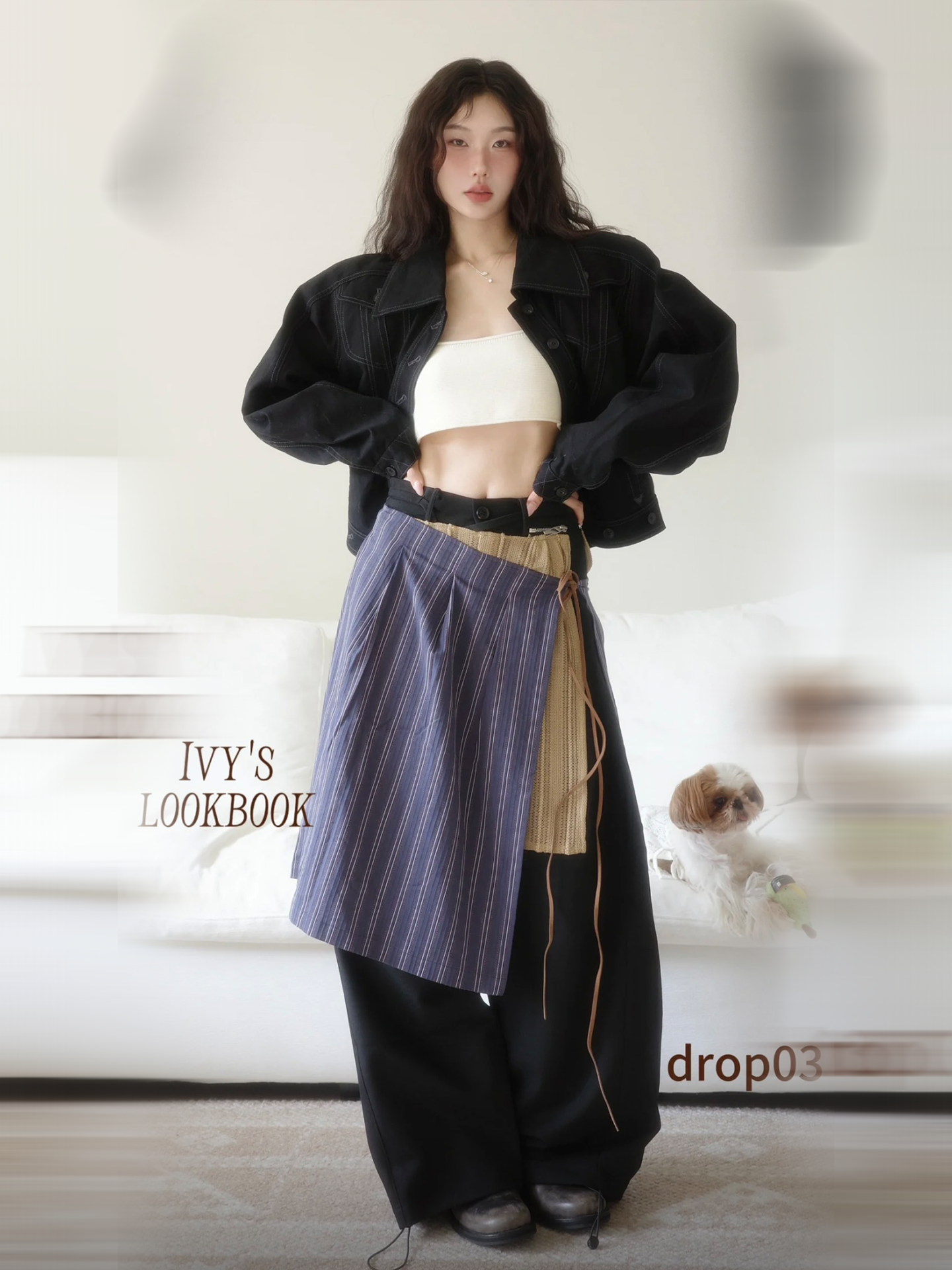 Striped Layered Apron Balloon Pants