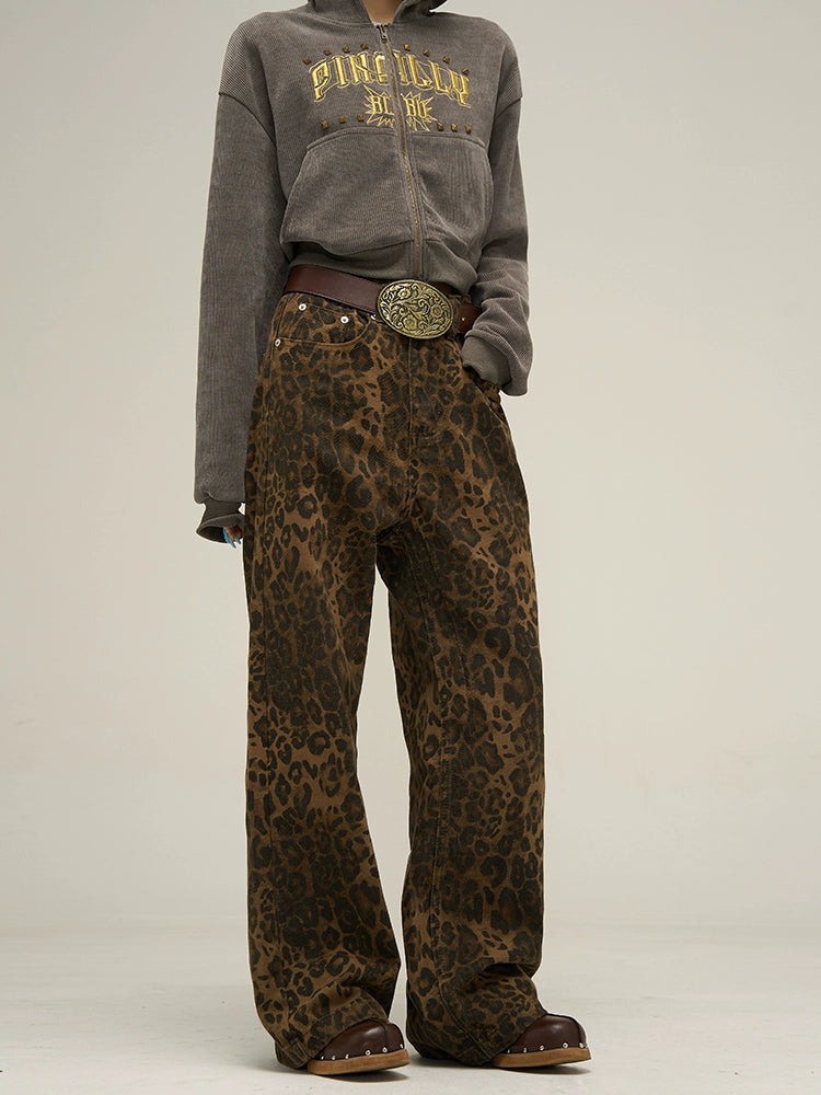 Leopard Print Relaxed Wide Leg Pants