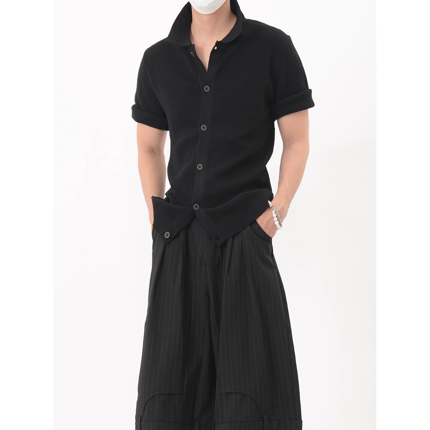 Textured Polo Collar Button Front Shirt