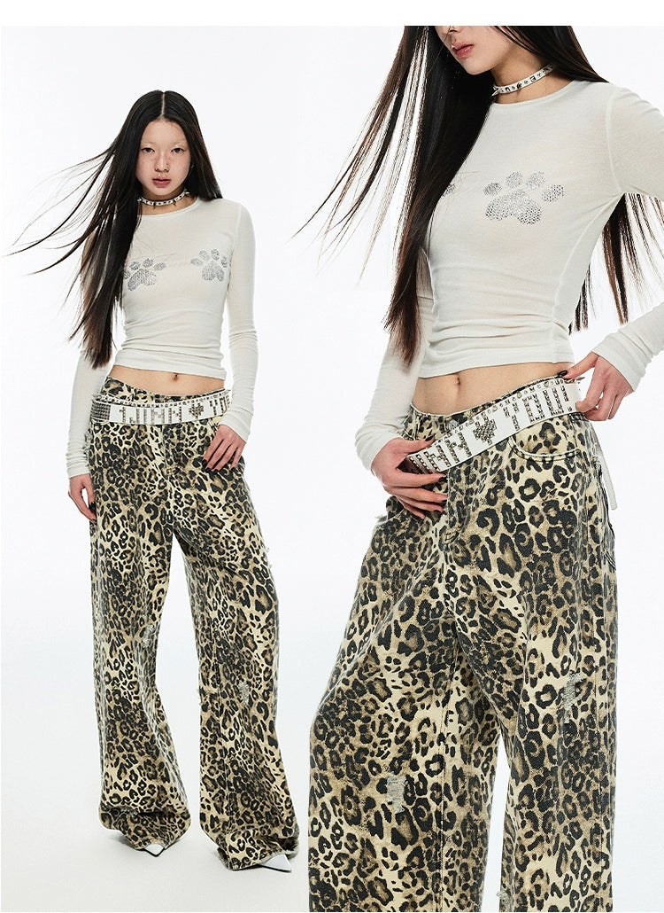 Distressed Leopard Wide-Leg Trousers - chiclara