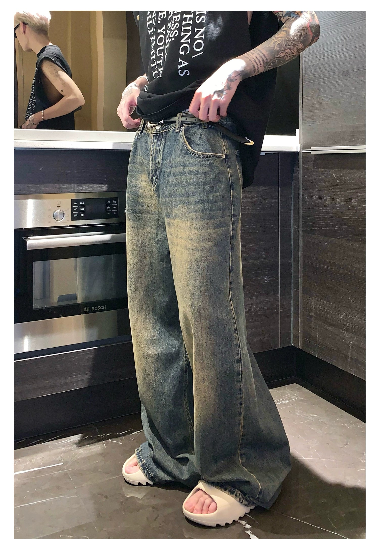 Straight-Wide-Leg Wash  Jeans