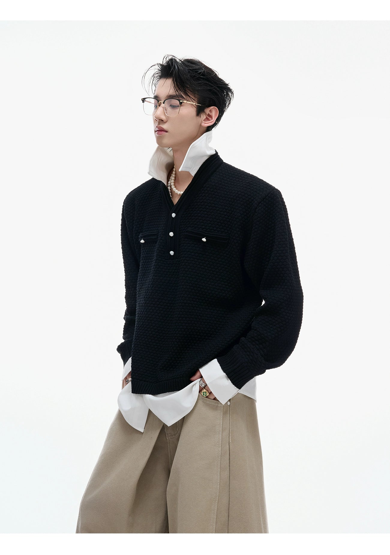 Textured Fake Layered Sweater