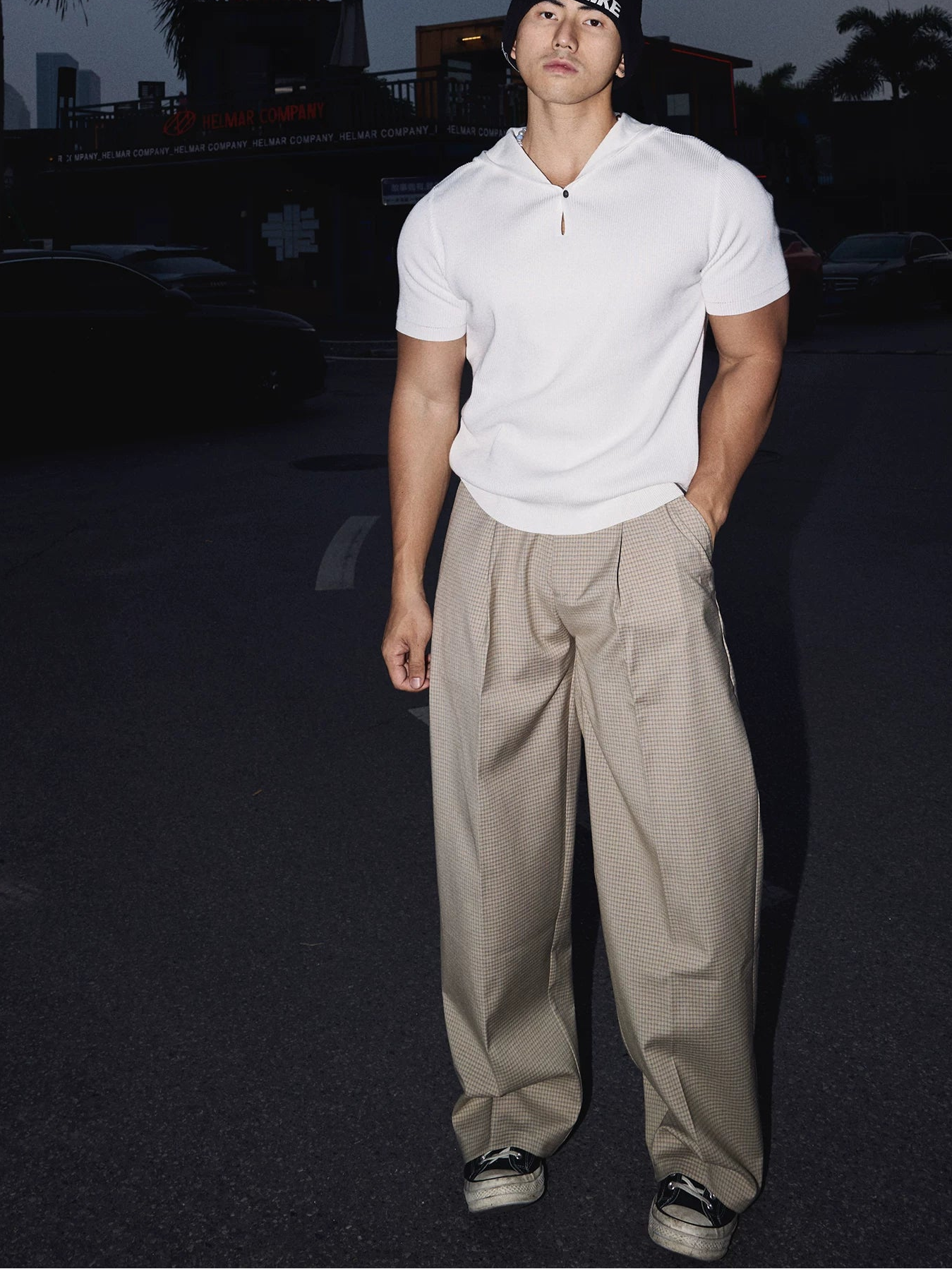 Ivory Knit Hoodie Collar Polo Tee