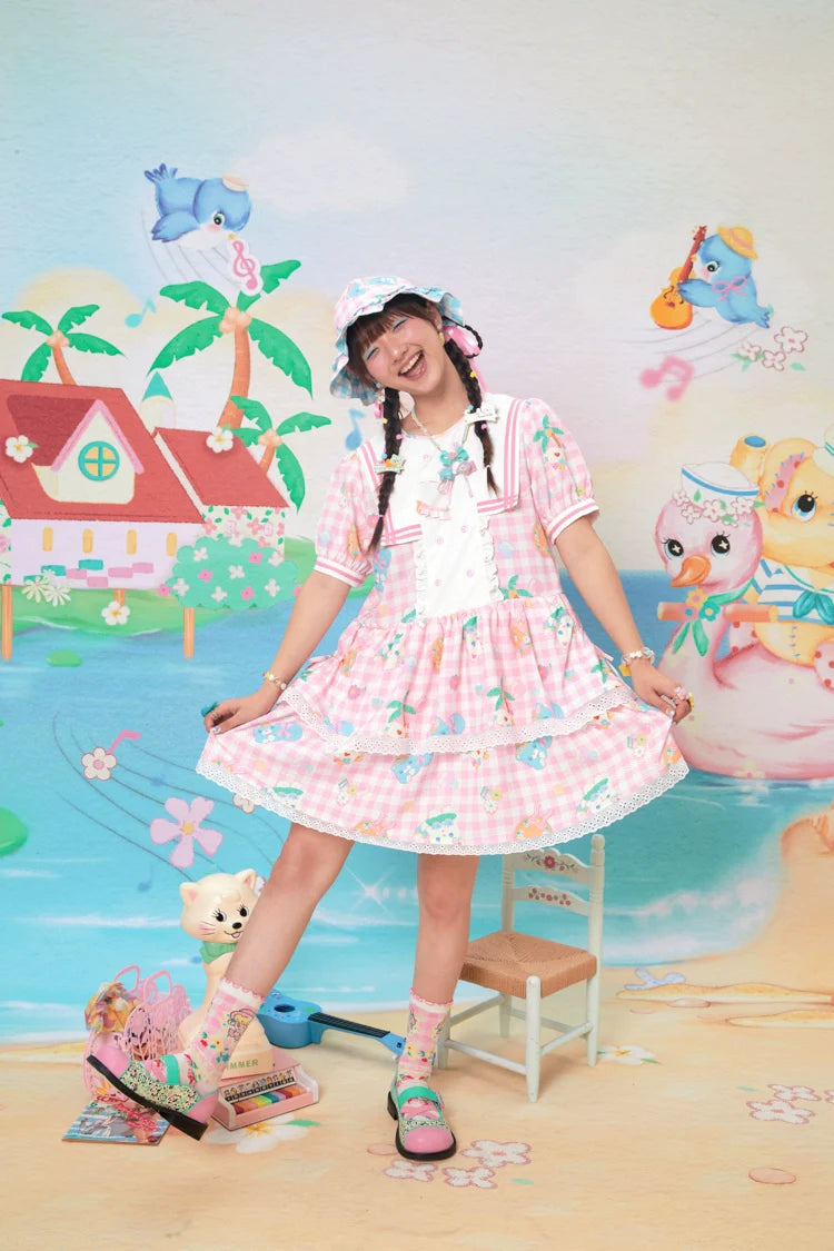 Sweet Gingham Lace Tiered Dress