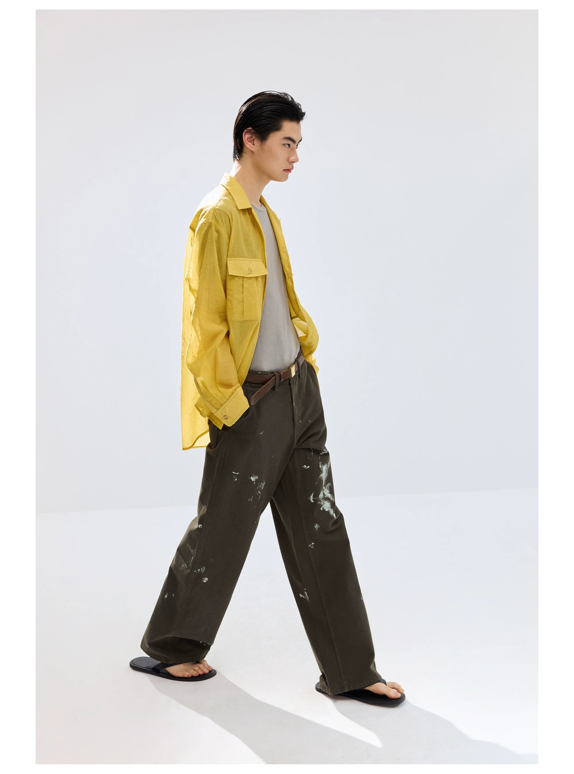 Dark Olive Paint-Splatter Straight-Leg Pants
