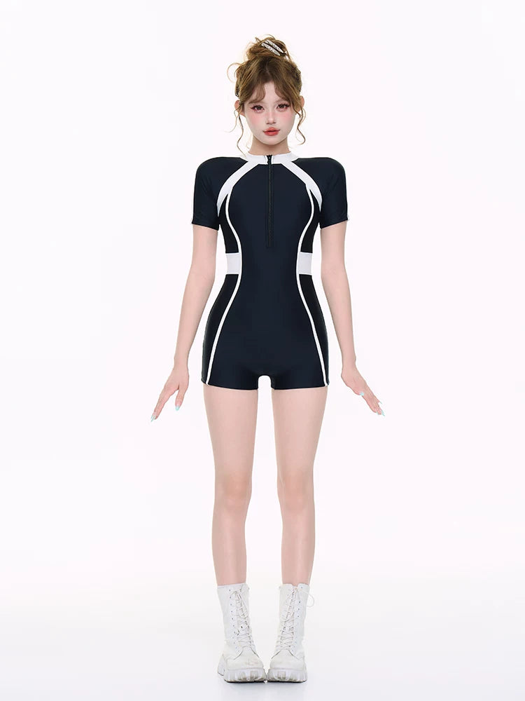 Midnight Circuit Short-Sleeve Zip Surf Romper