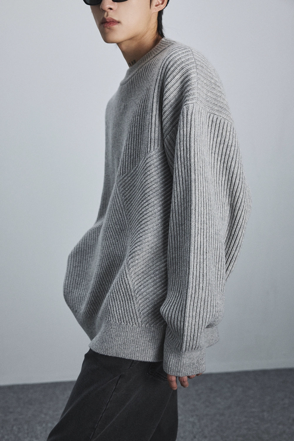 Triangle Panel Round Neck Wide Collar Sweater