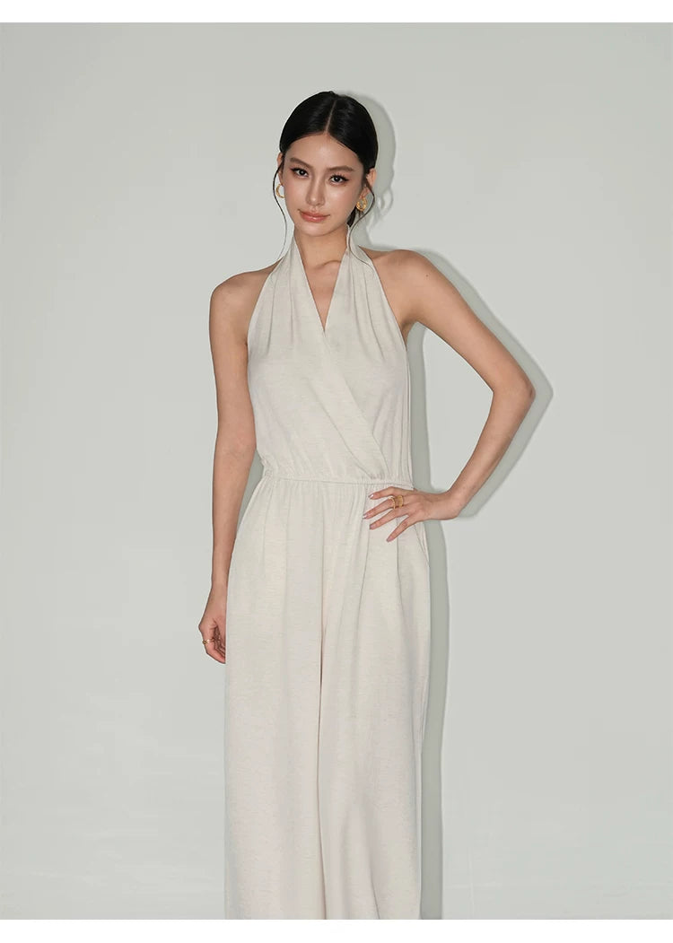 Draped Halter Wide Leg Jumpsuit