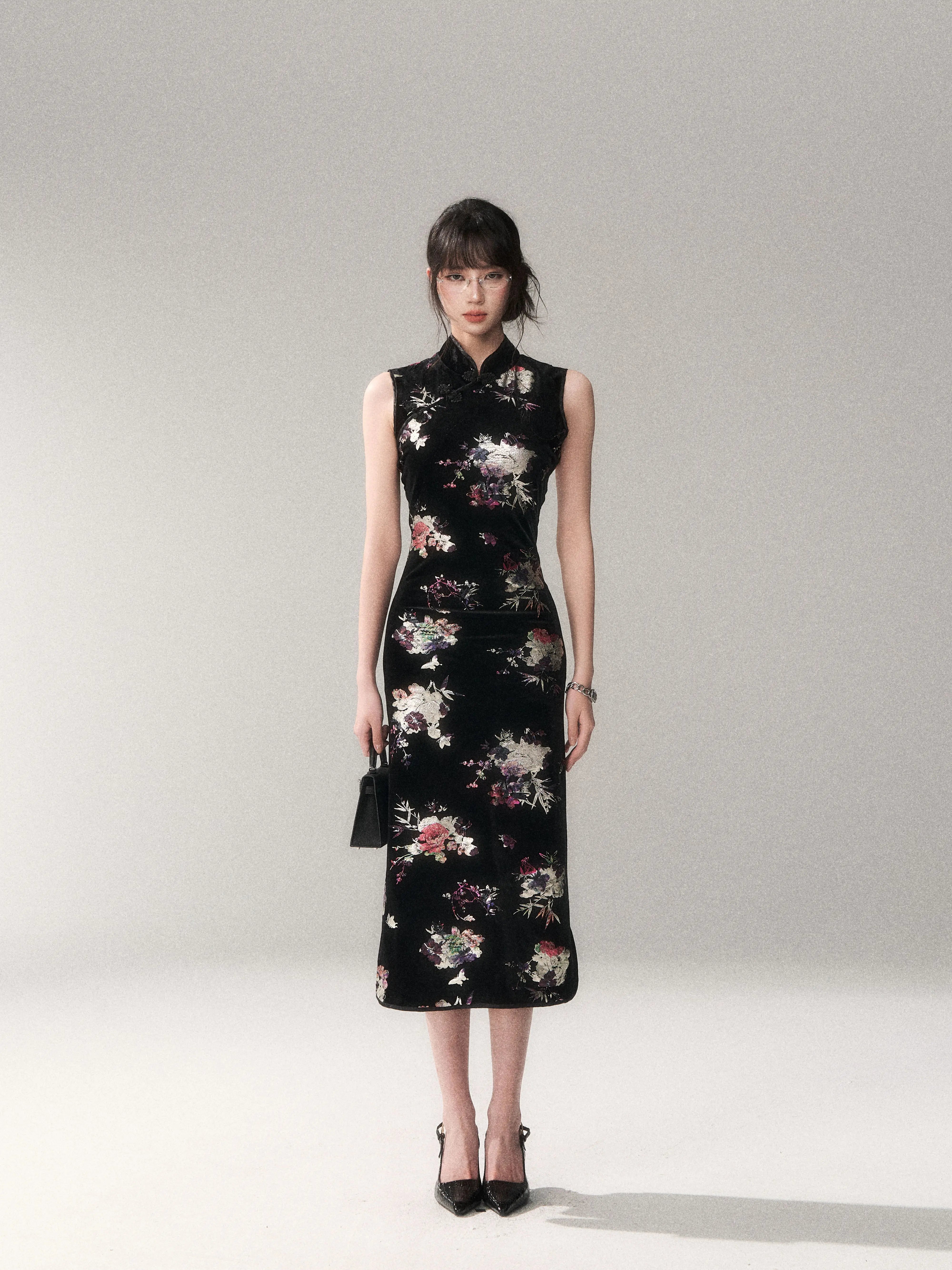Midnight Peony Cheongsam Dress