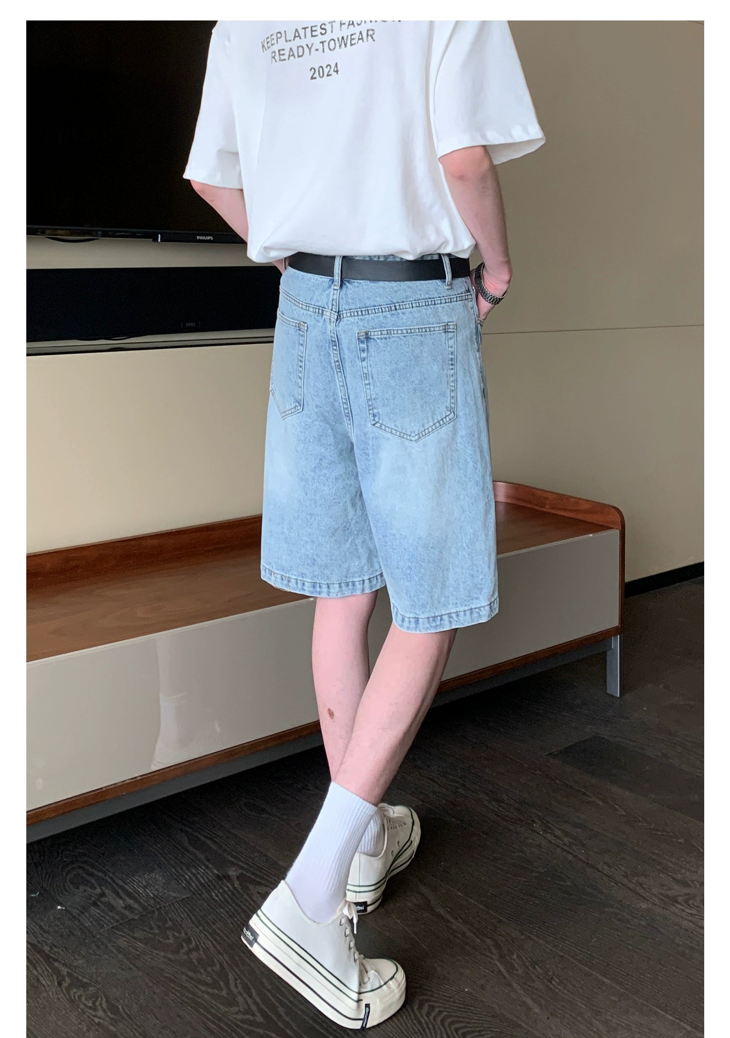 Faded Denim Shorts with Distressed Wash