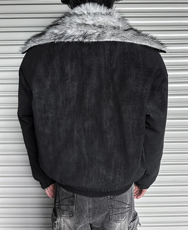Frostbite V-Line Wolf-Fur Bomber Jacket