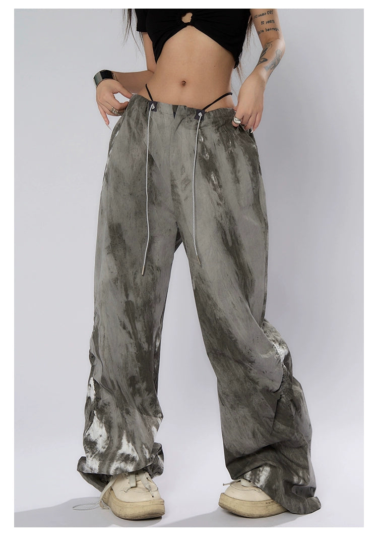 Ink-Dyed Traditional Wide-Leg Cargo Pants - chiclara