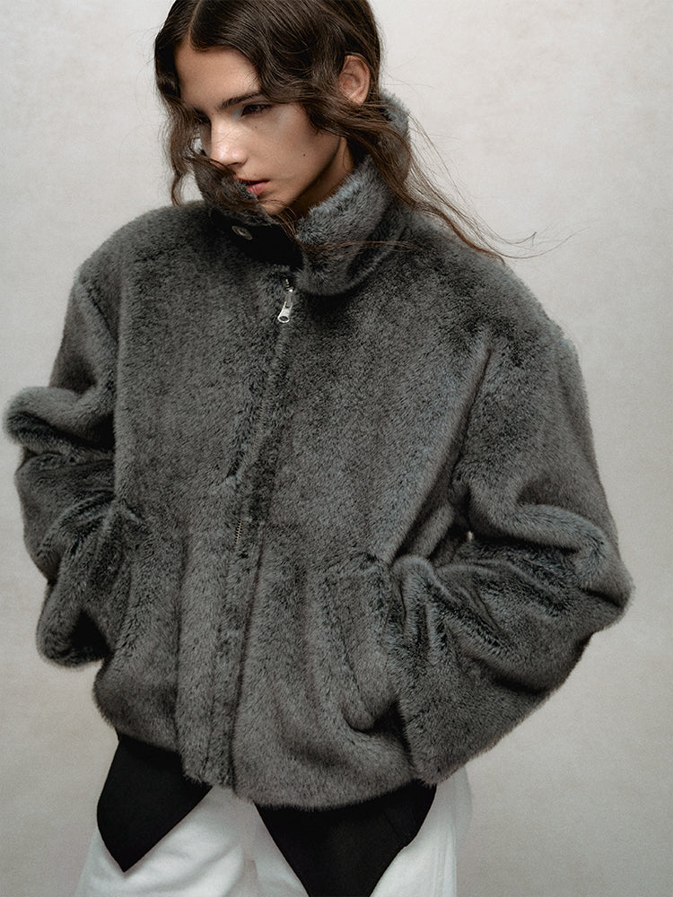 Fur-Lined Cropped Winter Bomber Jackets