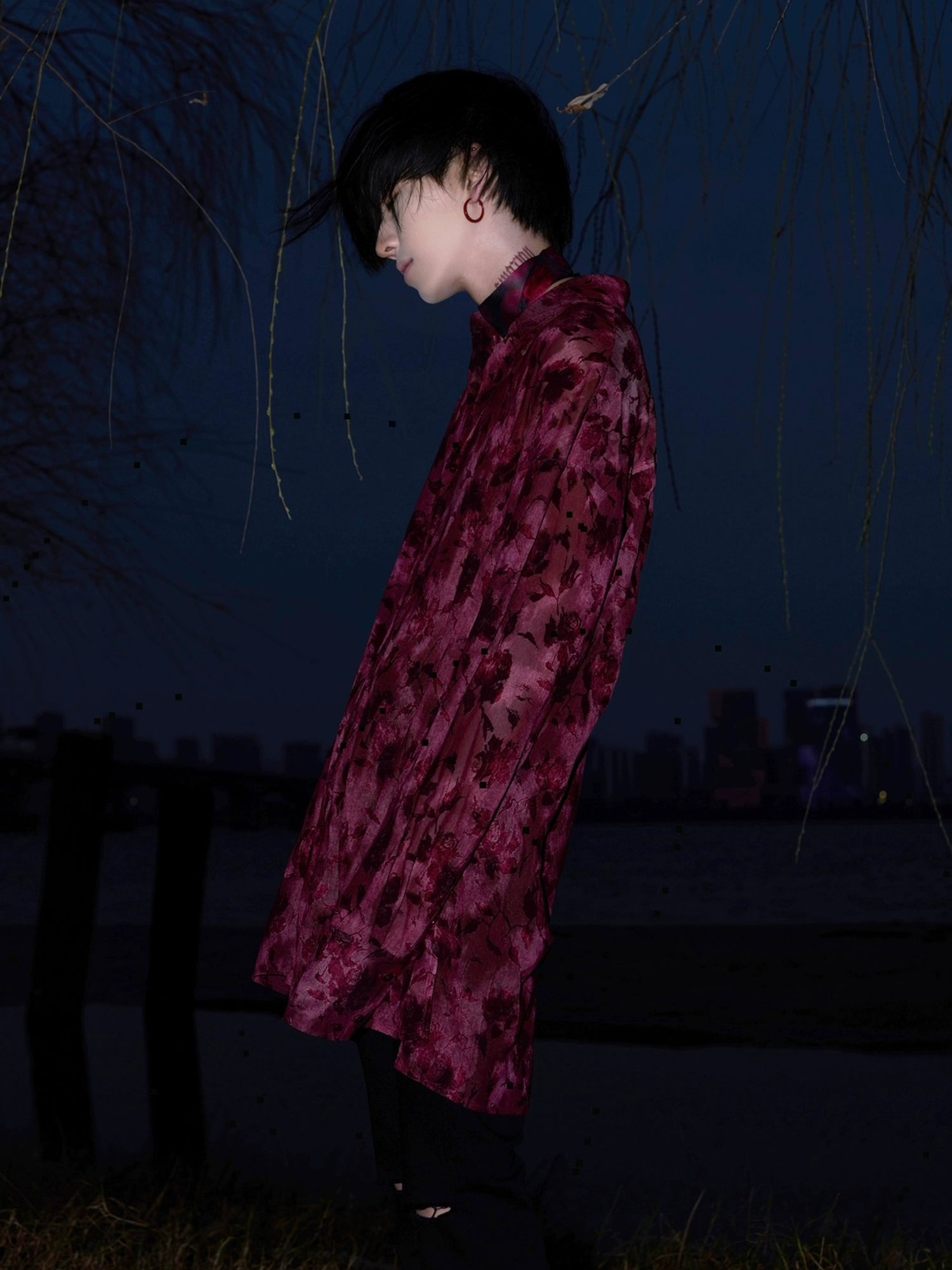 Floral Flocked Oversized Shirt