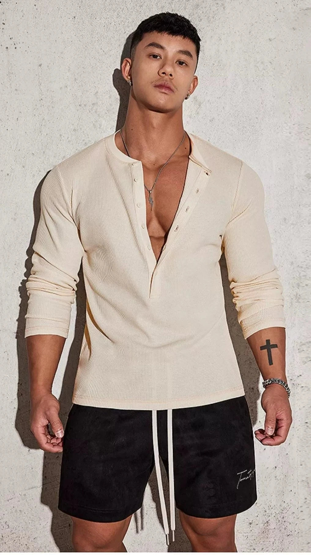 Fitted Long Sleeve Henley Shirt