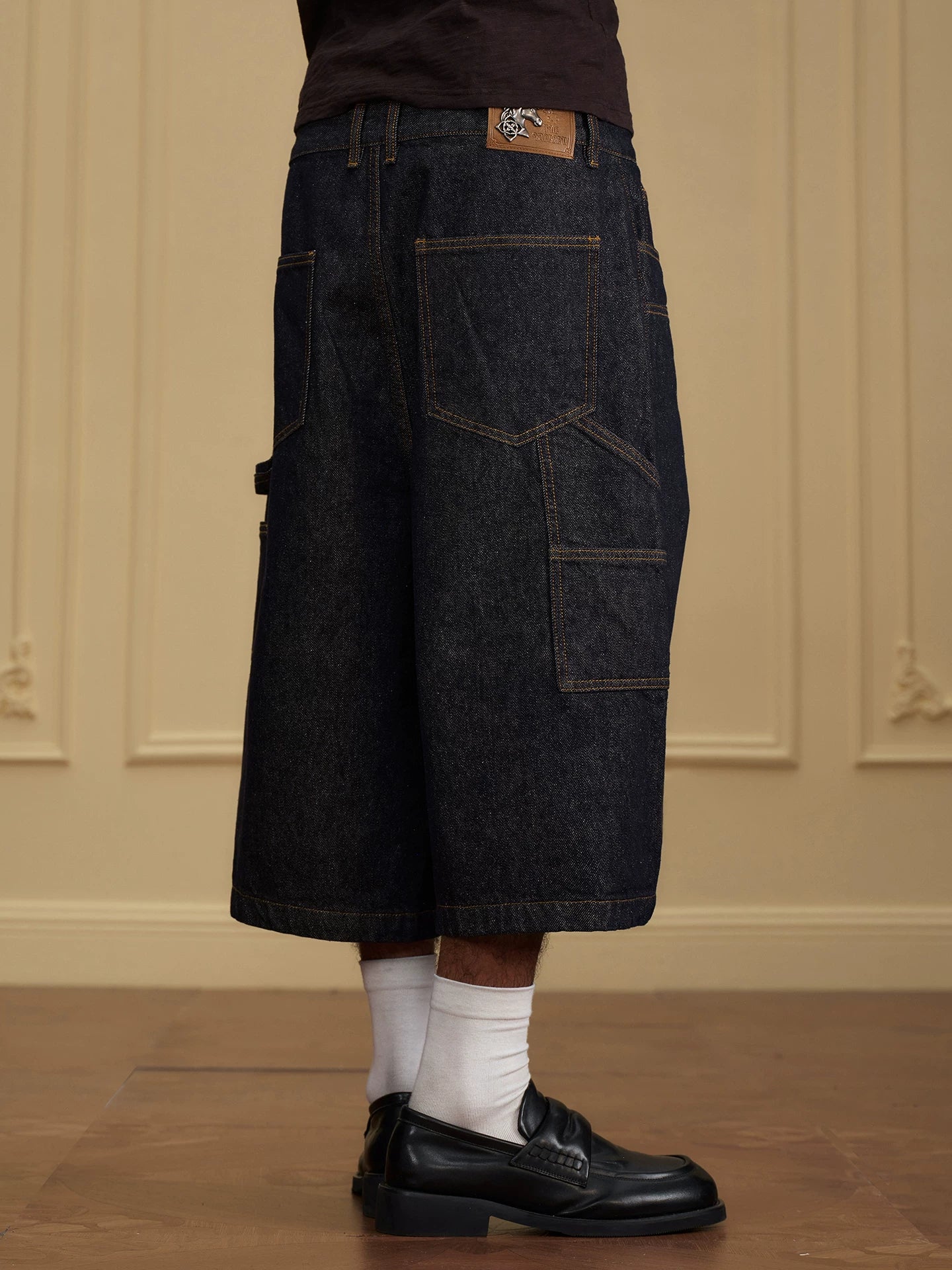 Raw Utility Wide Leg Denim Shorts