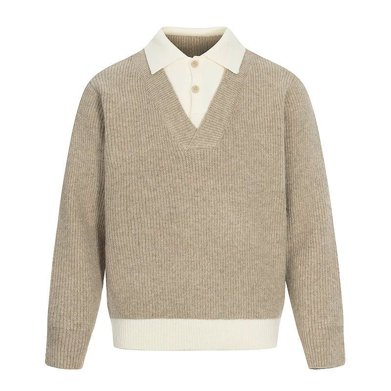 Mocha Layered Collar Knit Sweater