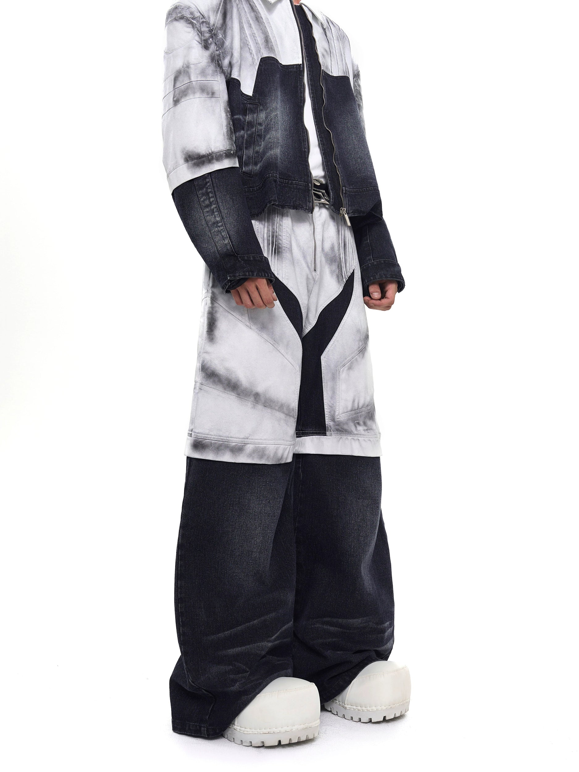 Gradient Black Jacket and Wide Leg Denim Setup