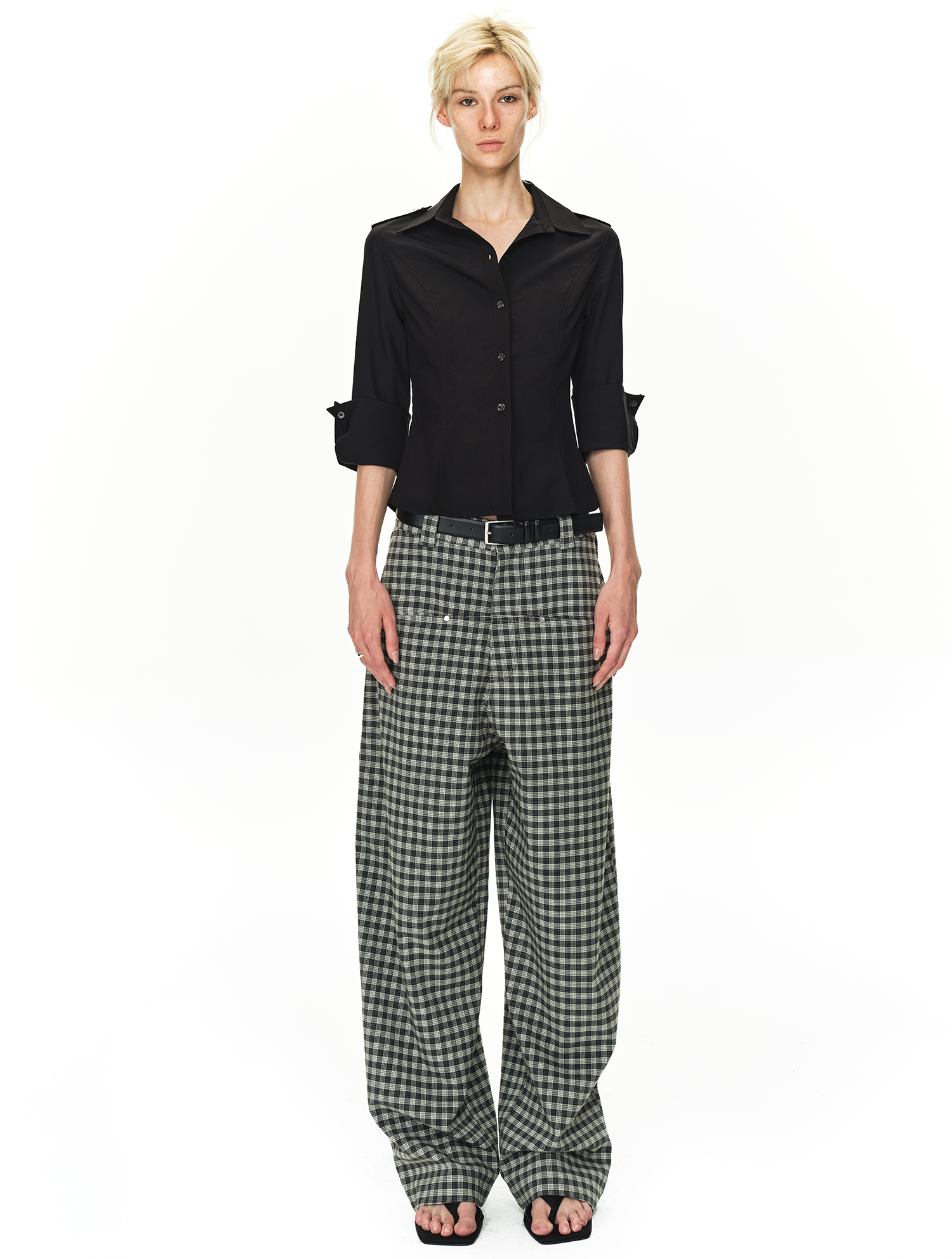 Grey and Black Checkered Loose Casual Pants