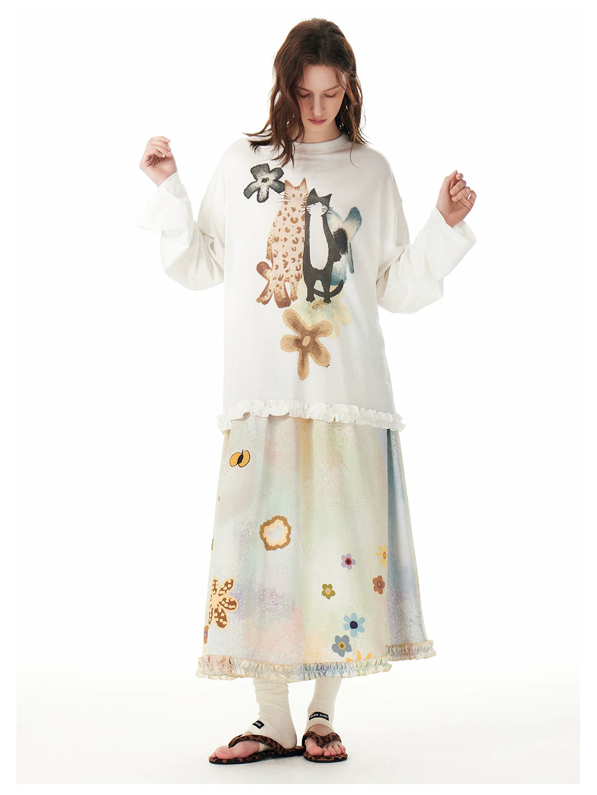 Springtime Pals Painterly Kitty Tunic