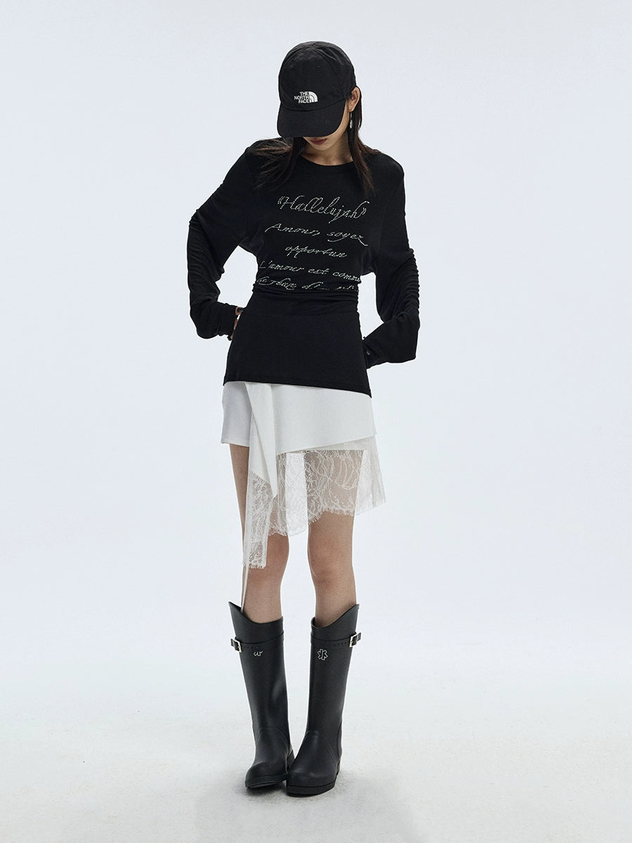 Twilight Veil Asymmetric Lace‑Hem Skirt