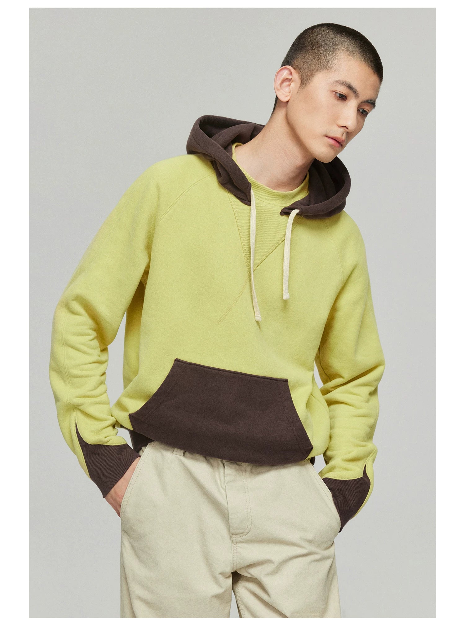 Lime and Brown Colorblock Hoodie