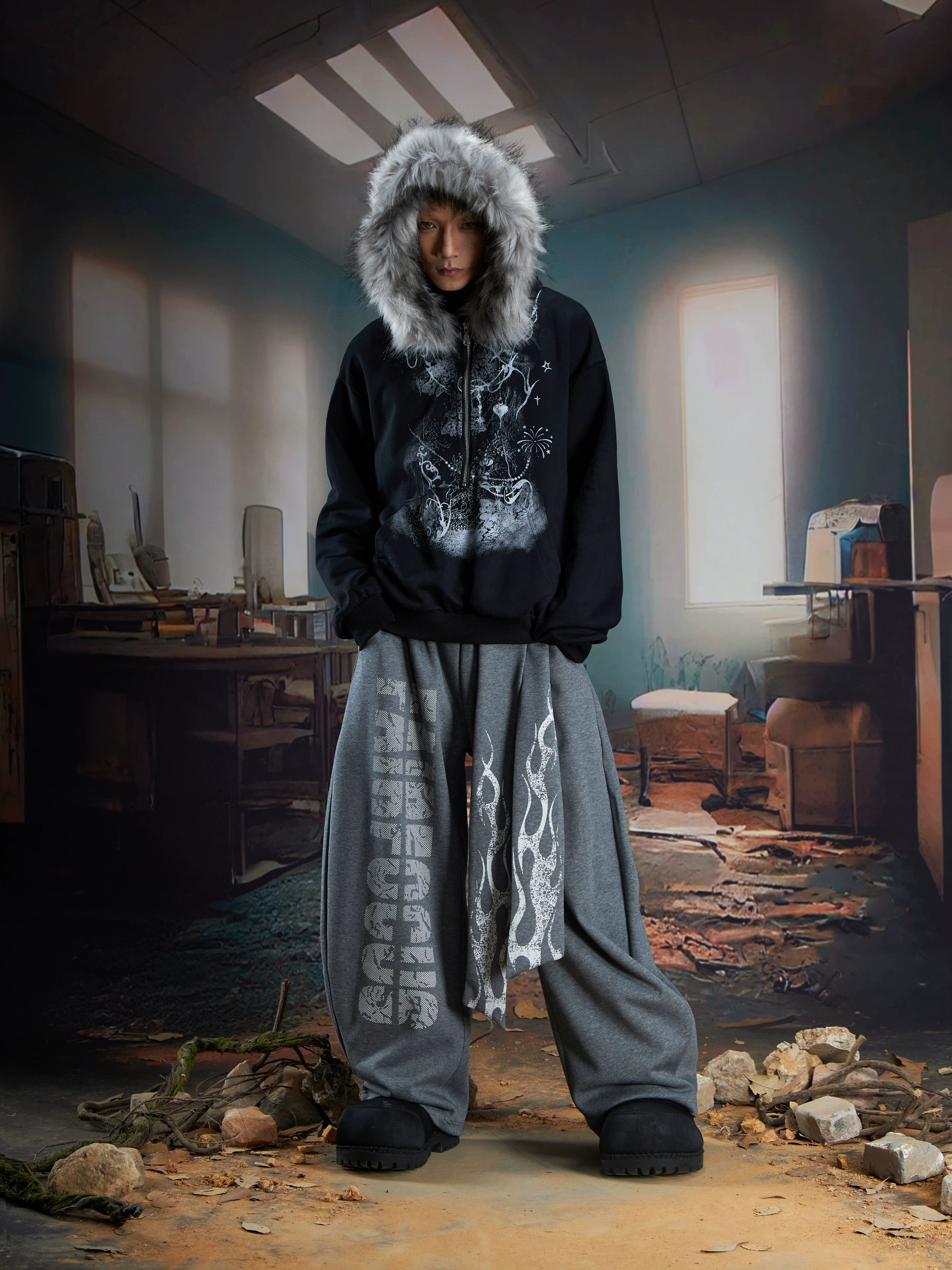 Inferno Sash Wide-Leg Fleece Pants