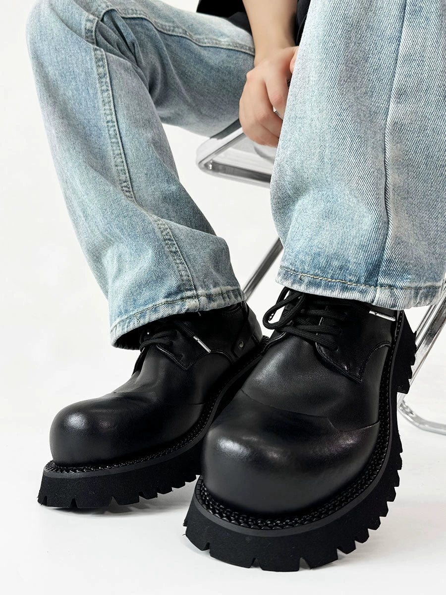 Chunky Black Platform Derby Shoes with Rounded Toe