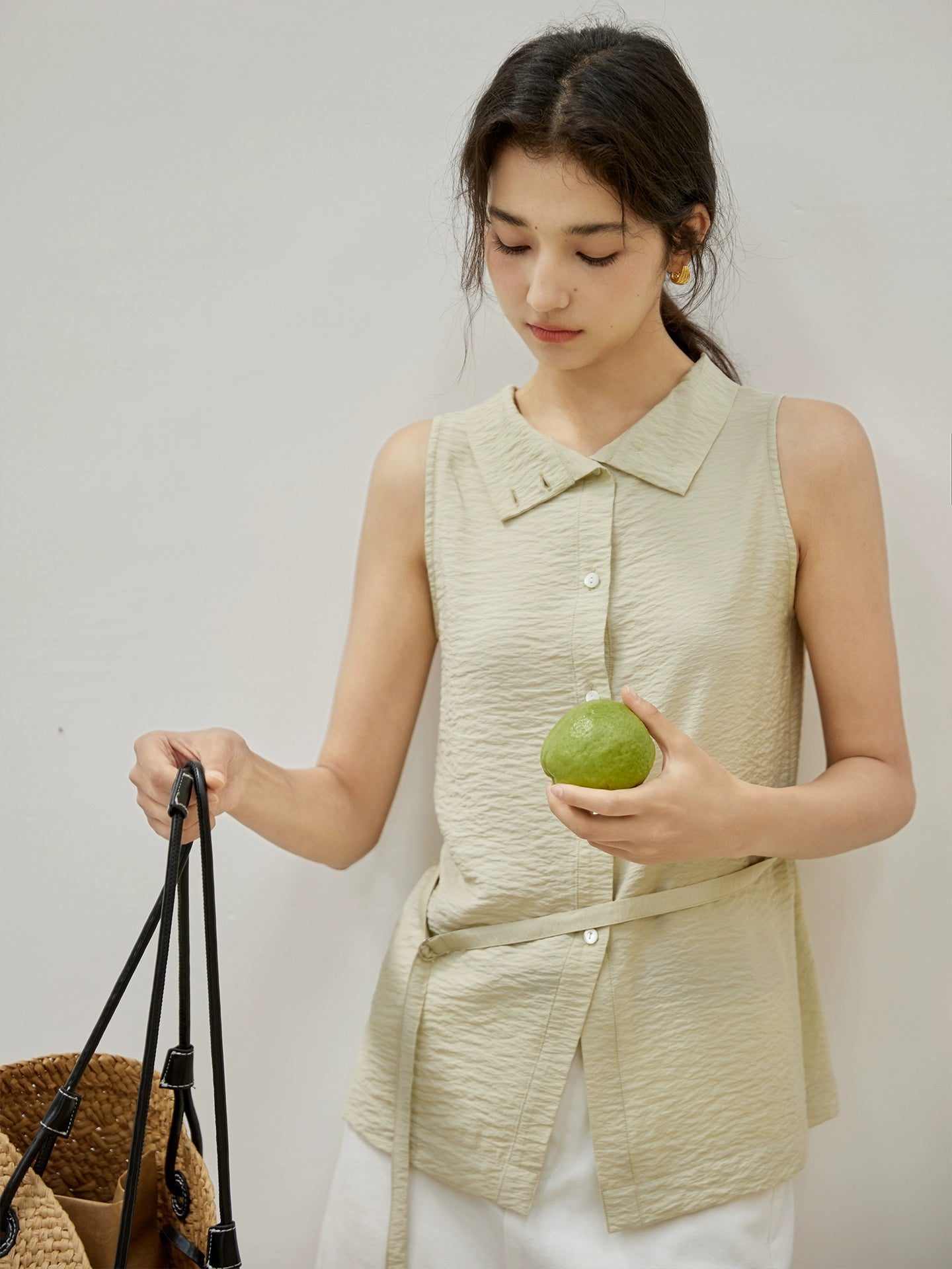 Sleeveless Light Pink Belted Top