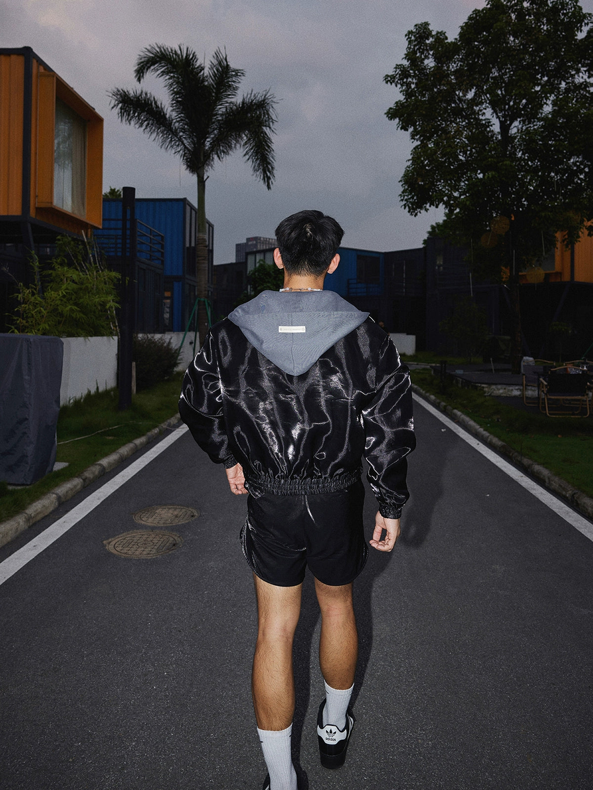 Black Glossy Zip Up Jacket and Short Setup
