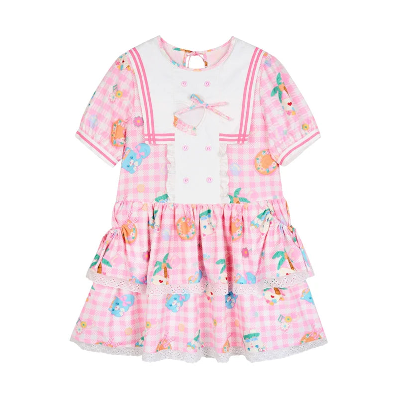 Sweet Gingham Lace Tiered Dress