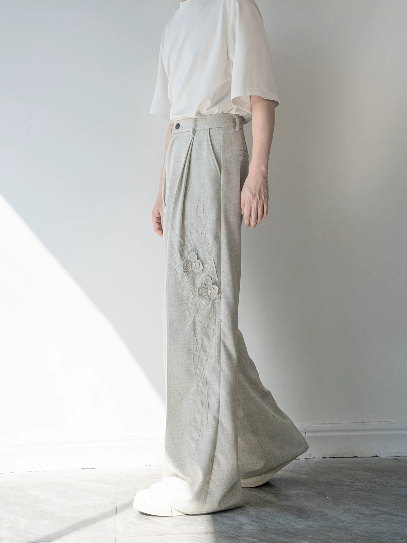 Morning Haze Linen Wide‑Leg Trousers