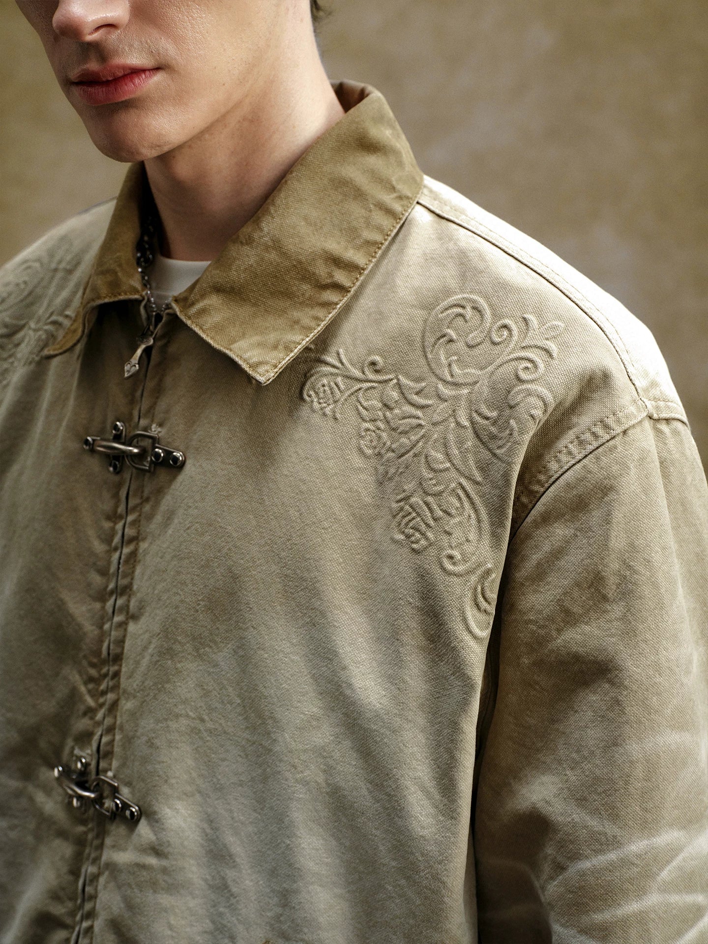Embroidered Toggle Front Utility Jacket