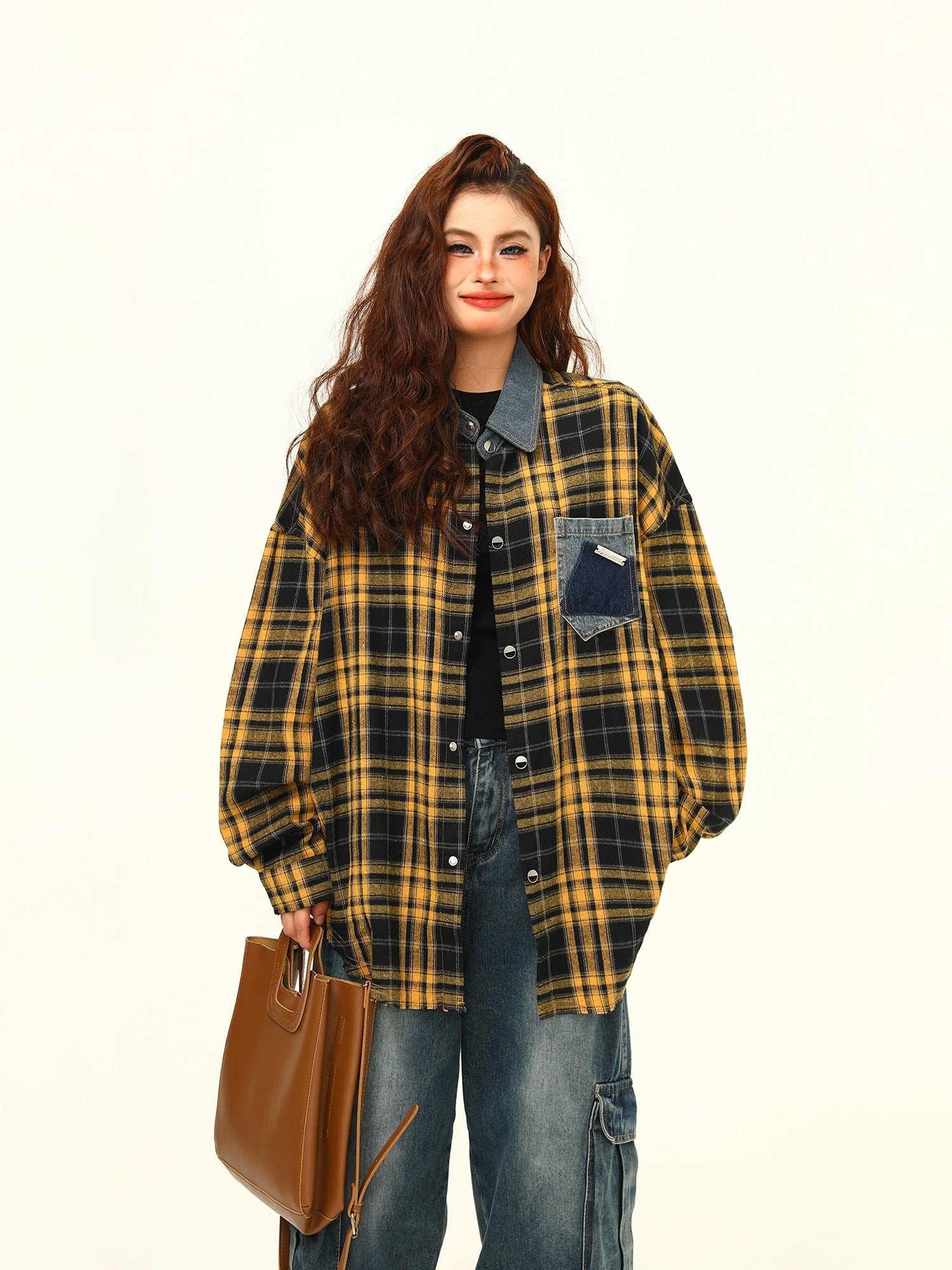 Plaid Patchwork Shirt Jacket