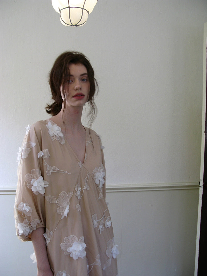 Floral Appliqué Sheer Maxi Dress